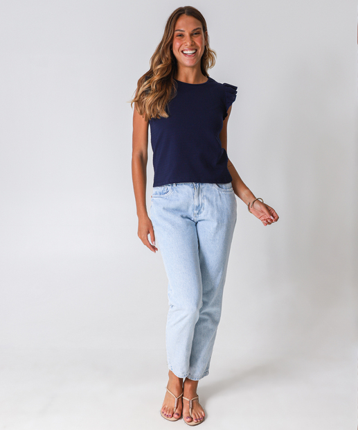 Blusa Feminina Babados Sem Manga Marisa Azul