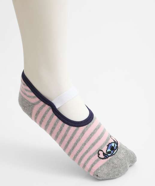 Meia Sapatilha Feminina Estampa Stitch Rosa