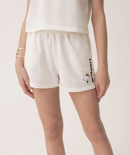 Short Juvenil Hello Kit Marisa Tam 10 a 16 Off White
