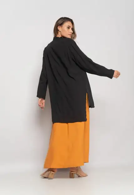 Kimono Manga Longa Viscolinho Preto Salvatore Fashion