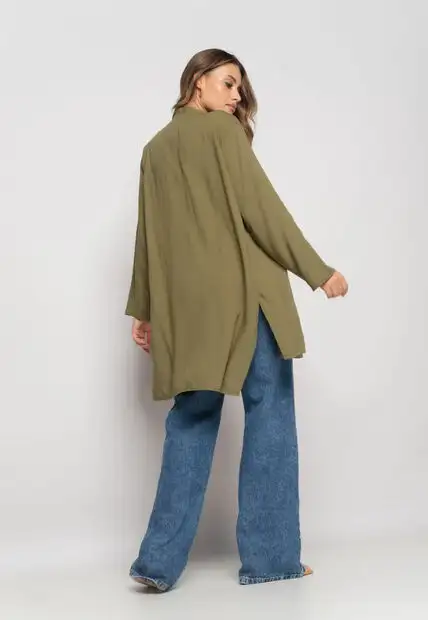 Kimono Manga Longa Viscolinho Verde Salvatore Fashion