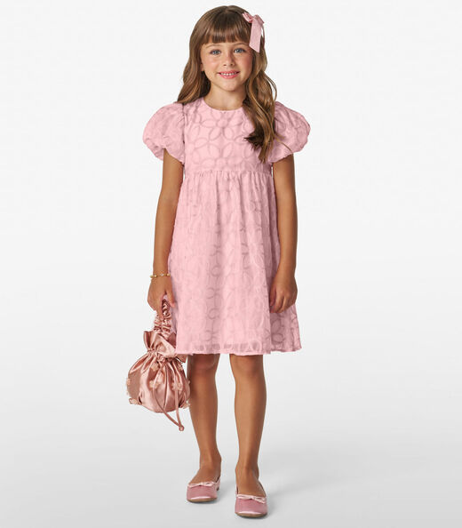 Vestido em Poly Bordado Viscose Khyara Trick Nick Rosa