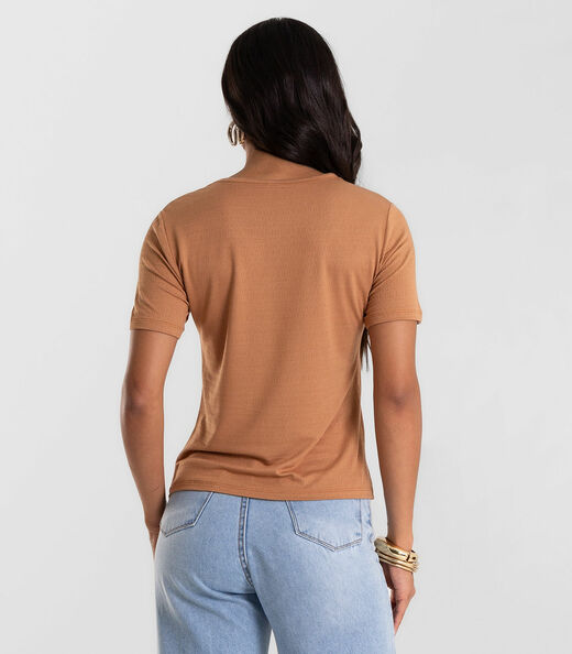 Blusa Feminina Básica Visco Maquinetada Rovitex Marrom