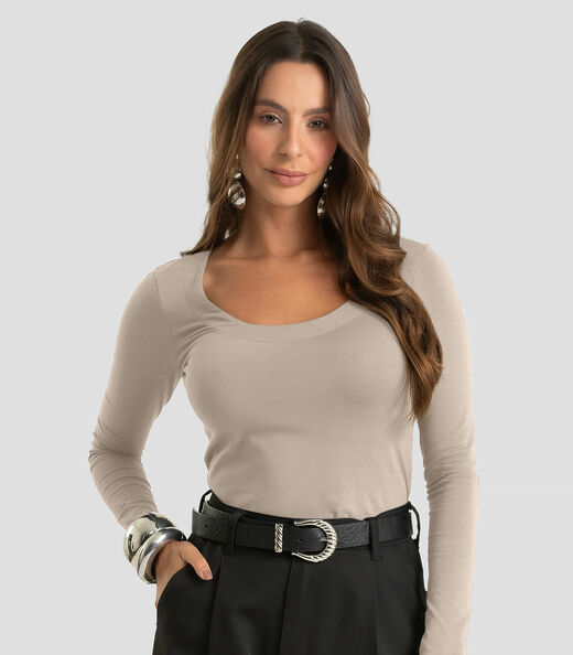 Image_Blusa Feminina Manga Longa Em Cotton Leve Dianna Bege