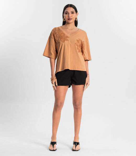 T- Shirt Feminina Meia Malha Rovitex Marrom