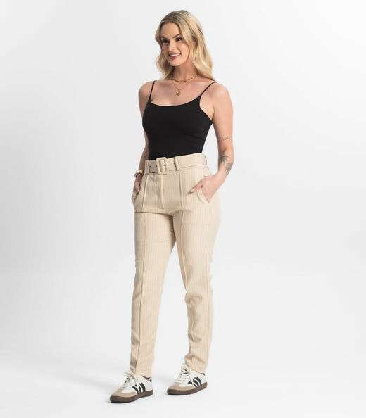 Calça Alfaiataria Tradicional Com Cinto Select Bege