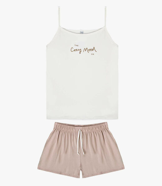Pijama Feminino Blusa De Alça E Short Infinita Cor Bege