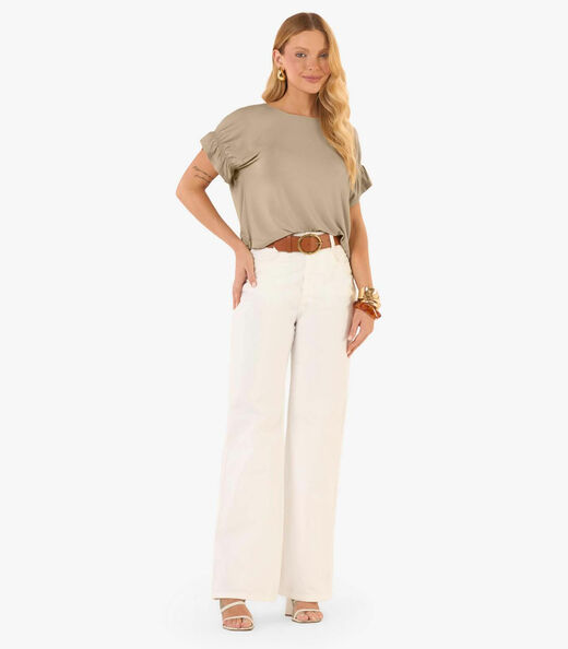 Blusa Feminina Viscotorcion Detalhe Manga Rovitex Marrom