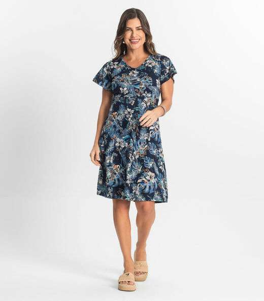 Vestido Feminino Evasê Estampado Select Azul