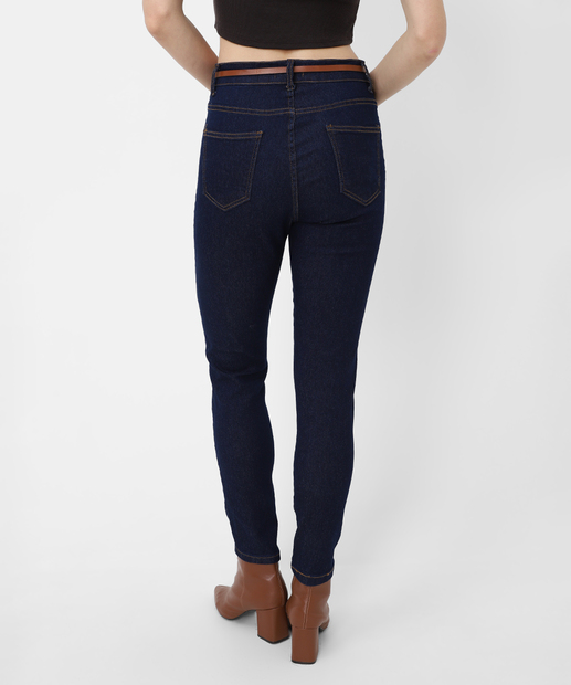 Calça Jeans Skinny Feminina Amaciada Cinto Azul