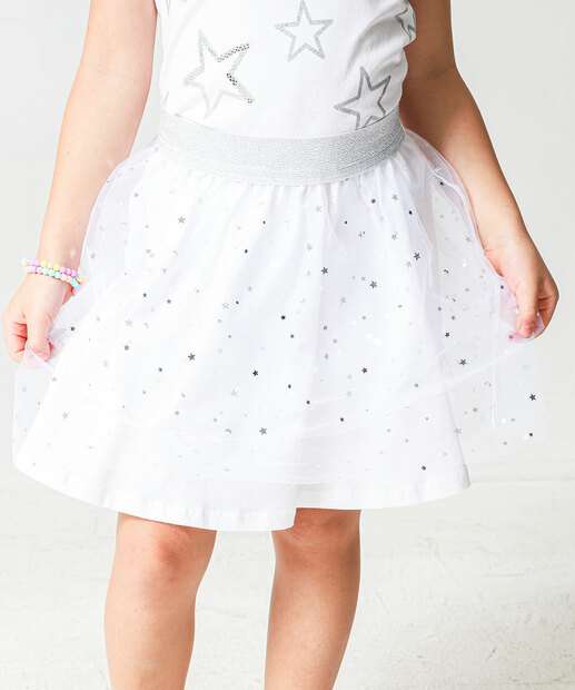 Conjunto Infantil Tule Estrelas Marisa Tam 4 a 10 Prata