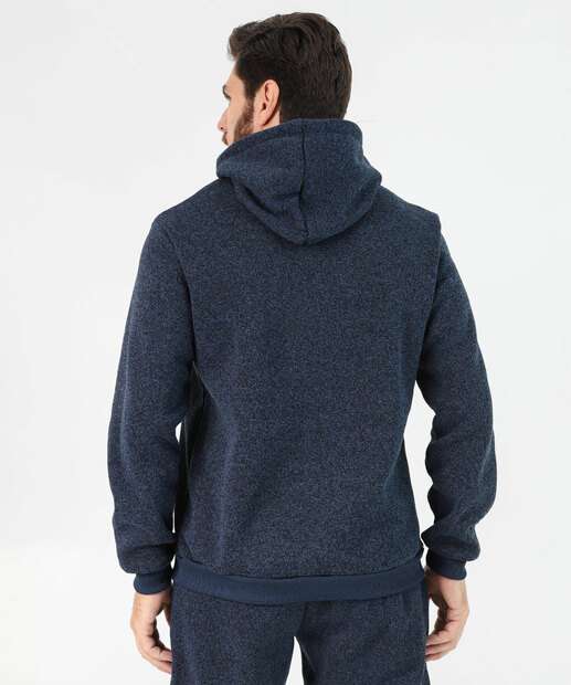 Blusão Masculino Moletom Mescla Capuz Marisa Azul