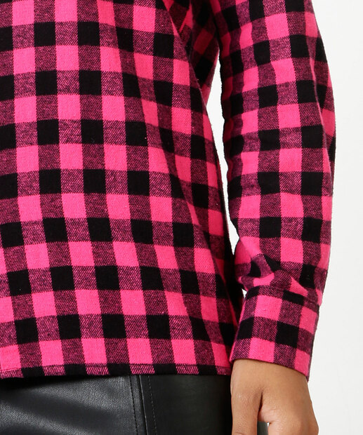 Camisa Feminina Xadrez Bolso Manga Longa Marisa