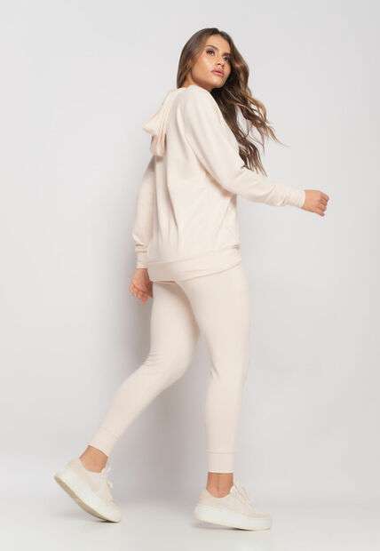 Conjunto De Moletinho Esportivo Com Casaco Capuz E Calça Jogger Marfim Salvatore