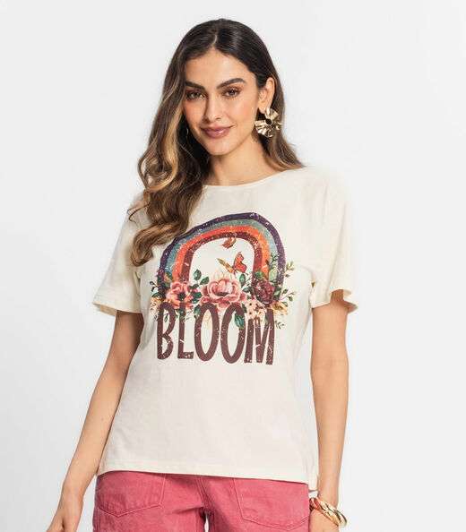 Blusa Baby Look Feminina Estampada Select Bege