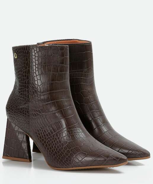 Bota Feminina Cano Curto Salto Grosso Textura Croco Vizzano