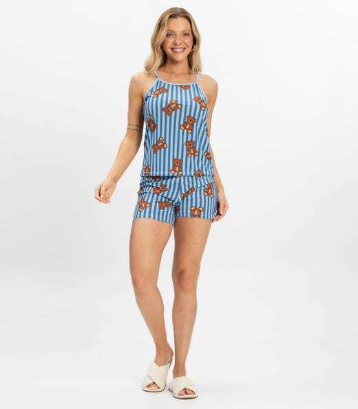 Short Doll Curto Feminino De Liganete Bella Ana Azul