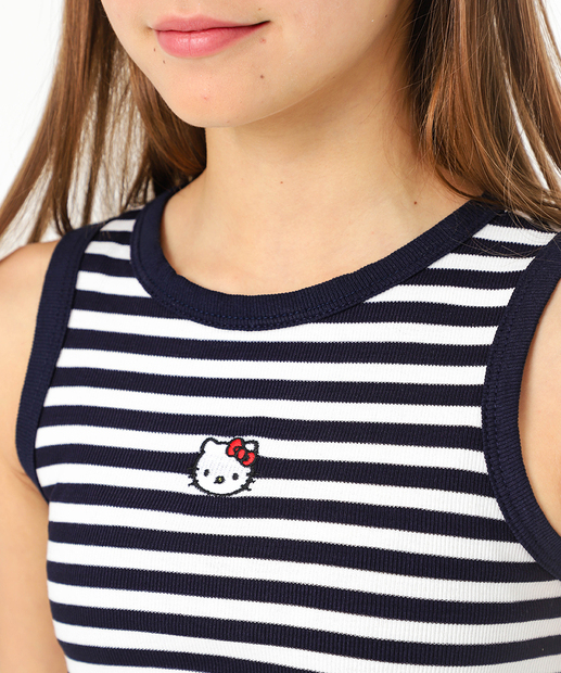Blusa Juvenil Regata Hello Kitty Listrada Tam 10 a 16 Off White