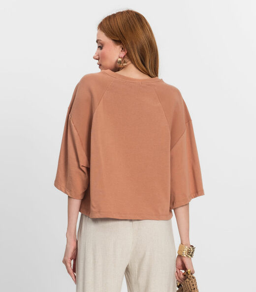 T- Shirt Feminina em Malhão e Ribana Endless Marrom