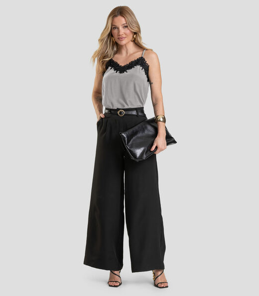 Blusa de Alça Feminina em Tecido Acetinado Dianna Cinza