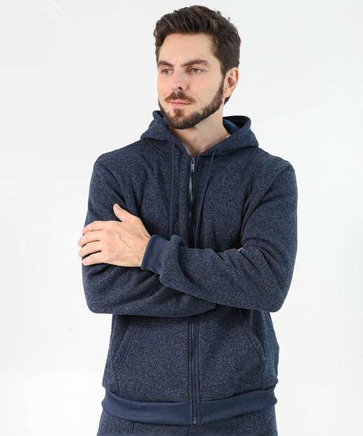 Casaco Masculino Moletom Fitness Capuz Marisa Azul