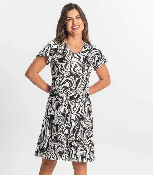 Vestido Feminino Evasê Estampado Select Preto