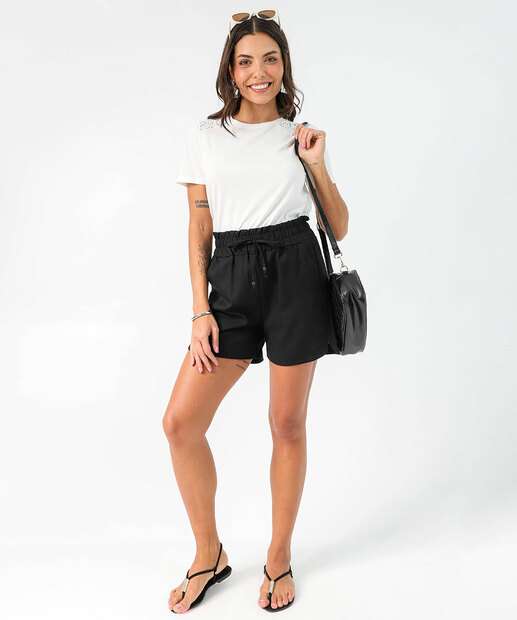 Blusa Feminina Recorte Manga Curta Marisa Off White