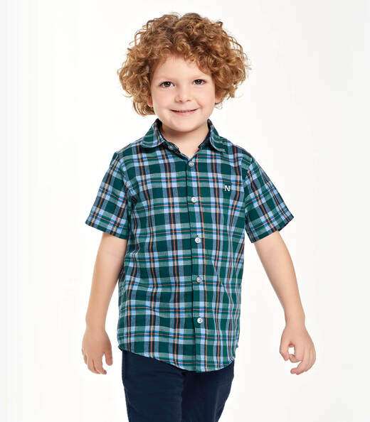 Camisa Infantil Masc Tricoline Xadrez Trick Nick Verde