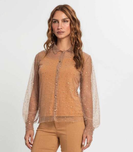 Camisa Manga Longa Com Blusa De Alça Endless Marrom