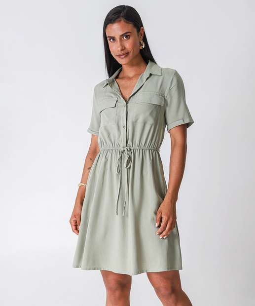 Image_Vestido Feminino Chemise Manga Curta Marisa Verde