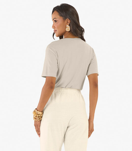 Blusa Feminina Visco Creponada Com Estampa Rovitex Bege