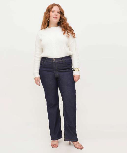 Calça Jeans Plus Size Feminina Reta