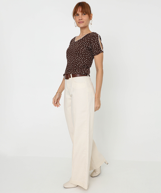Image_Calça Feminina Sarja Wide Leg Friso Marisa Bege