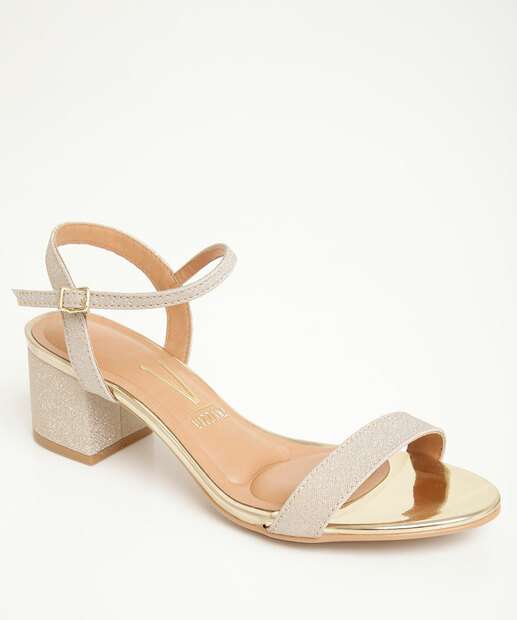 Sandália Feminina Salto Grosso Metalizada Glitter Vizzano