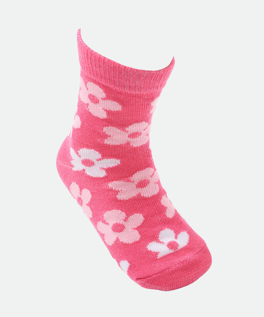 Kit 3 Meias Infantil Estampa Flores Marisa Rosa