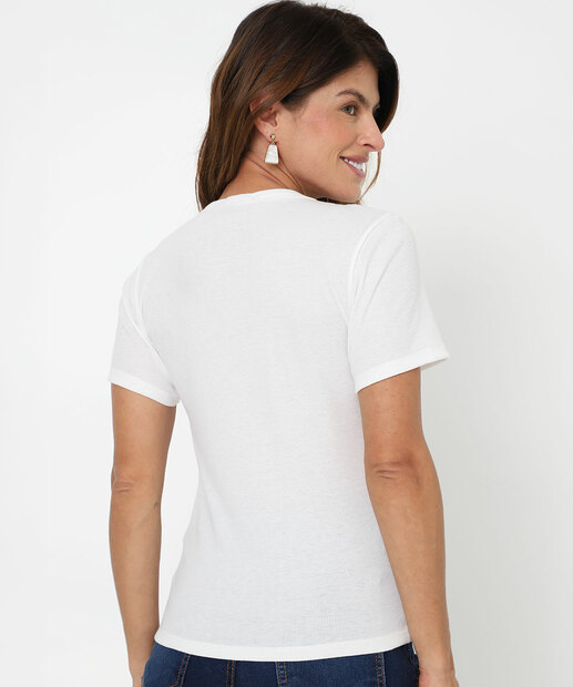 Blusa Feminina Canelada Manga Curta Marisa Off White