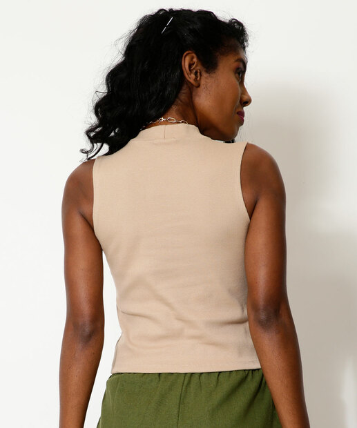 Blusa Regata Feminina Canelada Gola Alta Marisa