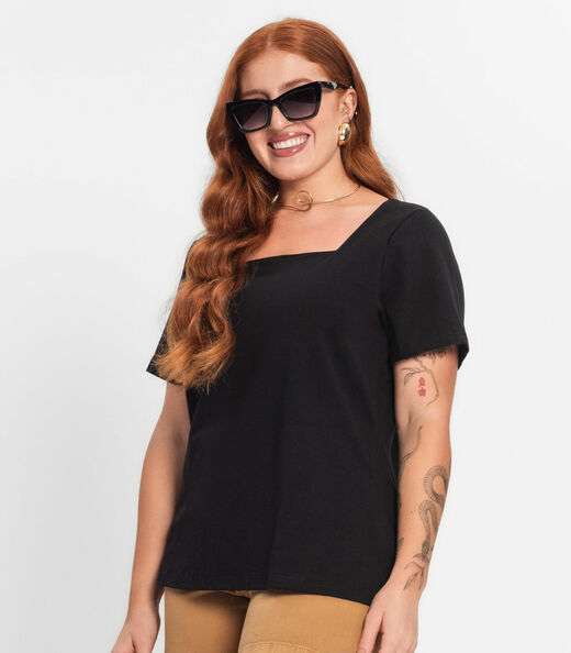 Blusa Feminina Plus Size Secret Glam Preto