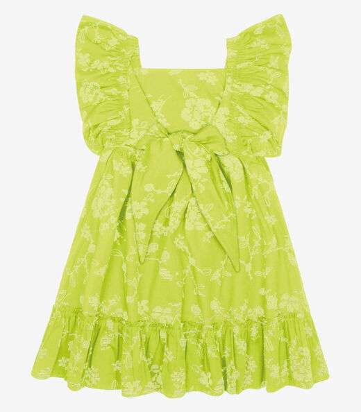 Vestido Popeline Floral Bordado Trick Nick Verde