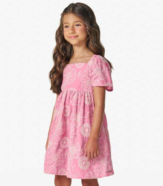 Vestido Infantil em Algodão Flor Trick Nick Rosa