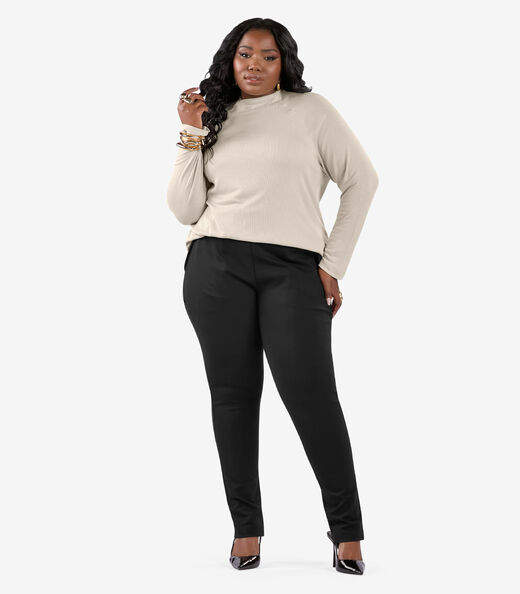 Blusa Manga Longa Plus Size Secret Glam Bege