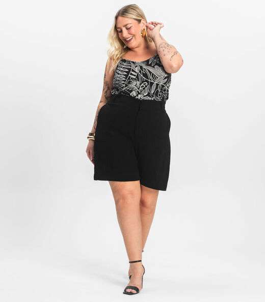 Blusa de Alça Plus Size Feminina Secret Glam Preto