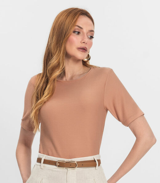 Blusa Feminina Manga Curta em Poly Endless Marrom