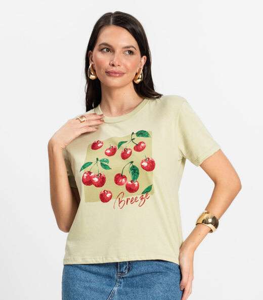 Camiseta Manga Curta Feminina Meia Malha Rovitex Verde