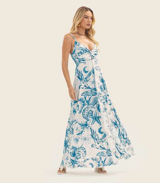 Vestido Longo Feminino em Meia Malha Endless Azul