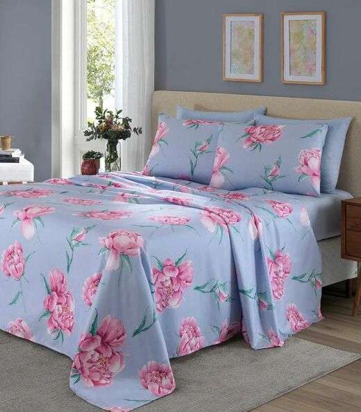 Jogo De Cama Queen Floral 200 Fios Lar E Lazer Azul
