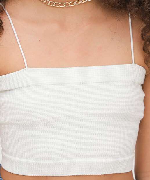 Top Juvenil Cropped Lurex Marisa Tam 10 a 16 Off White