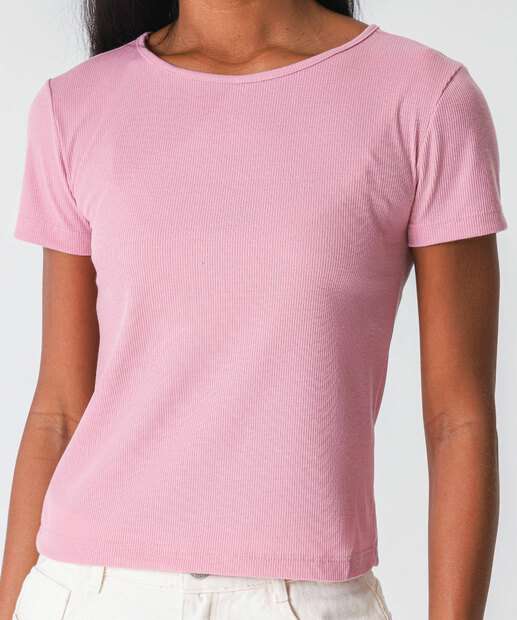 Blusa Feminina Canelada Manga Curta Marisa Rosa