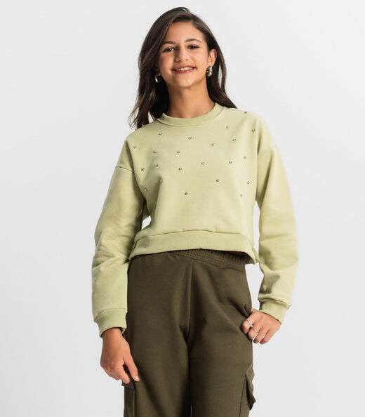 Blusão Juvenil Feminino Em Moletom Minty Verde