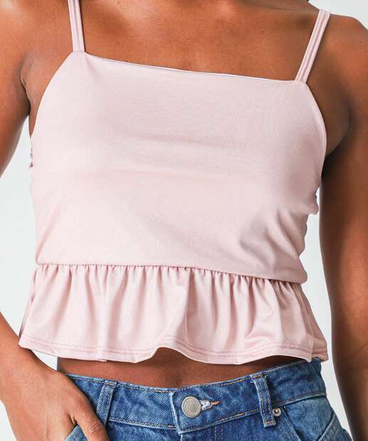 Blusa Cropped Feminina com Babado Marisa Rosa